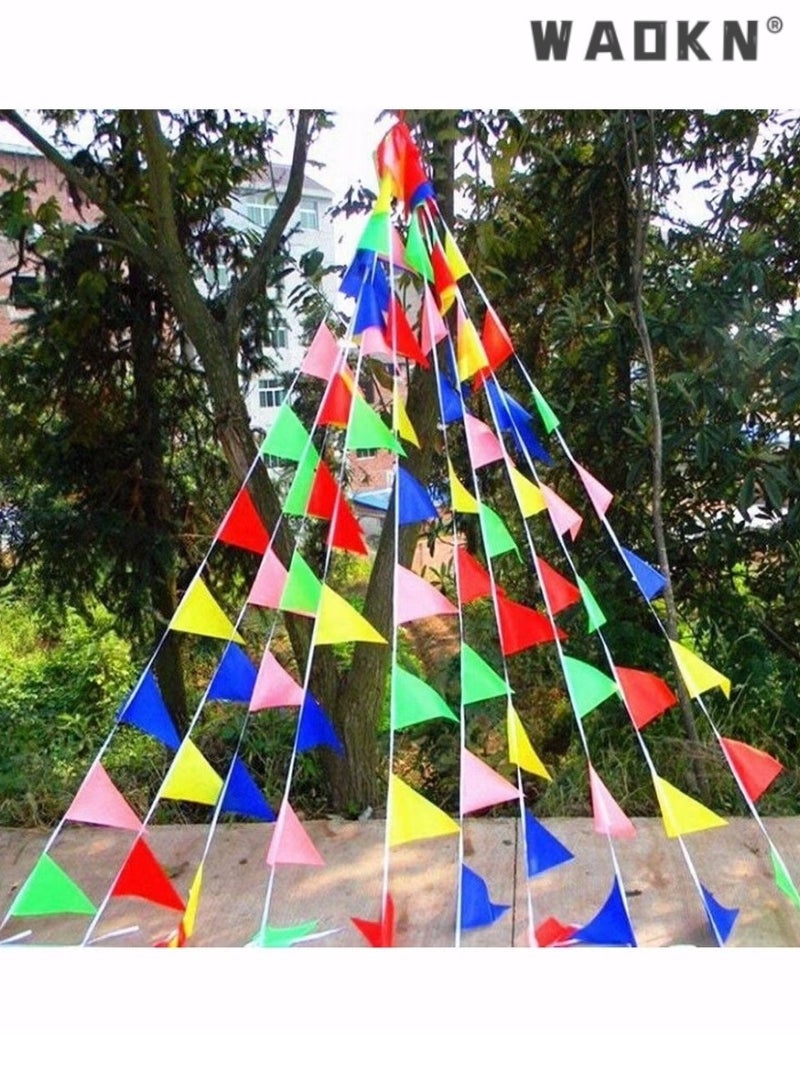 WAOKN 100M Bunting Banner, Multicolor Flag Banners with 150 pcs Triangle Flags, Nylon Fabric Bunting Banners for Birthday, Wedding, Outdoor, Indoor Activity, Party Decoration Home Decorations - Image 3