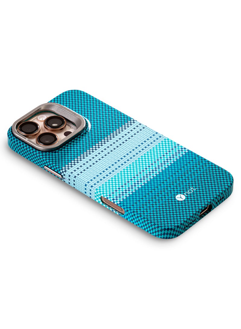 YNOT MagSafe Carbon Fiber Kevlar Protective Case with Camera Holder for iPhone 15 Pro - Turquoise - Image 5