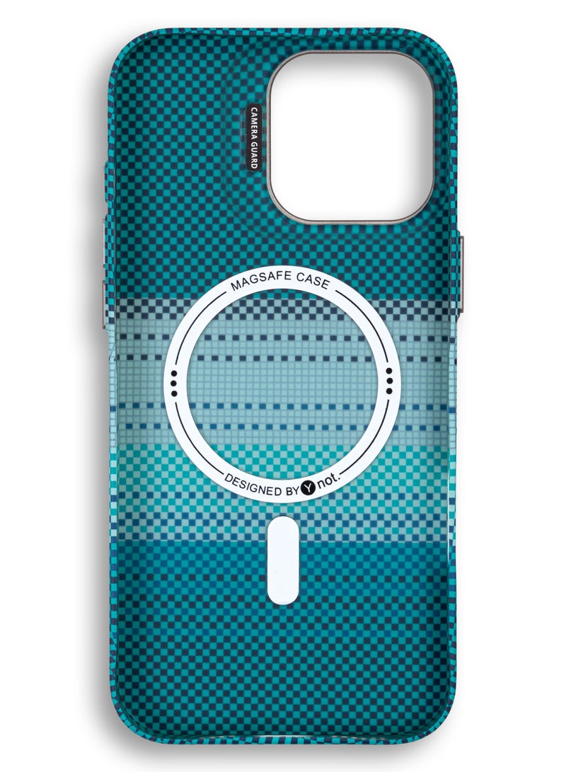 YNOT MagSafe Carbon Fiber Kevlar Protective Case with Camera Holder for iPhone 15 Pro - Turquoise - Image 3