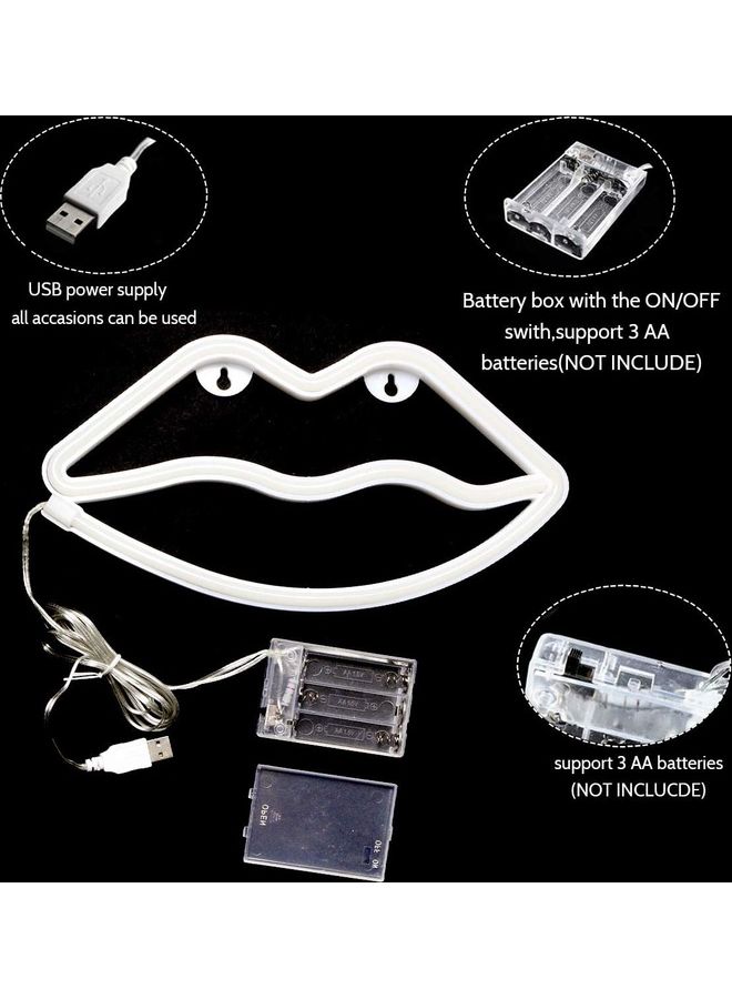 مصباح نيون بإضاءة LED على شكل شفاه أحمر 26x14سم - Image 4