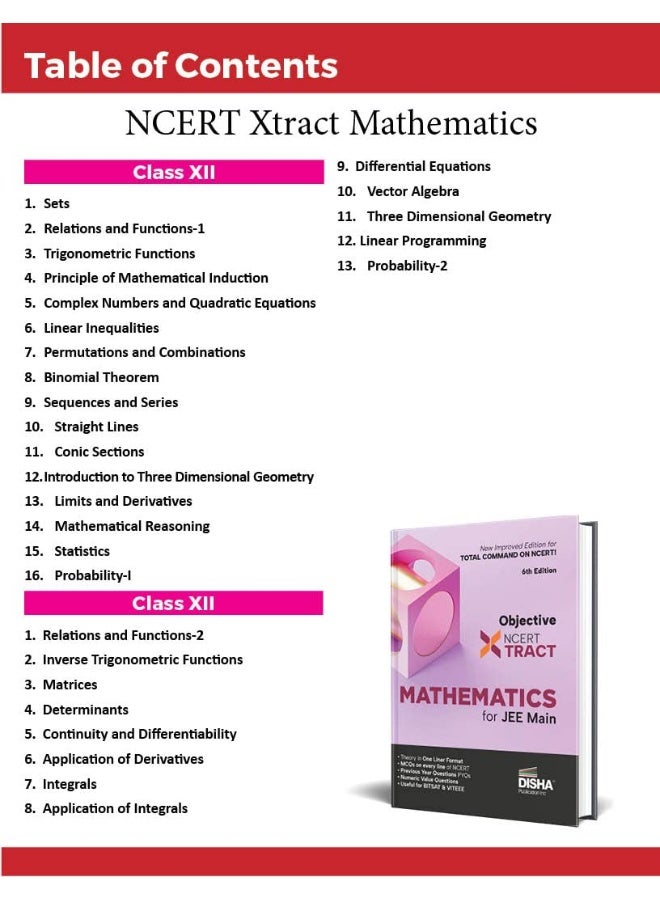 Disha Objective NCERT Xtract Mathematics for NTA JEE Main 6th Edition One Liner Theory, MCQs on every line of NCERT, Tips on your Fingertips, Previous ... Bank, Mock Tests, Useful for BITSAT & VITEEE  - Image 2