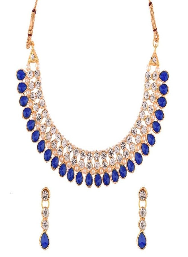 Efulgenz Crystal Choker Indian Jewelry Sets for Women Cubic Zirconia CZ Crystal Choker Necklace Drop Dangle Earrings Set Bollywood Wedding Jewellery - Image 1