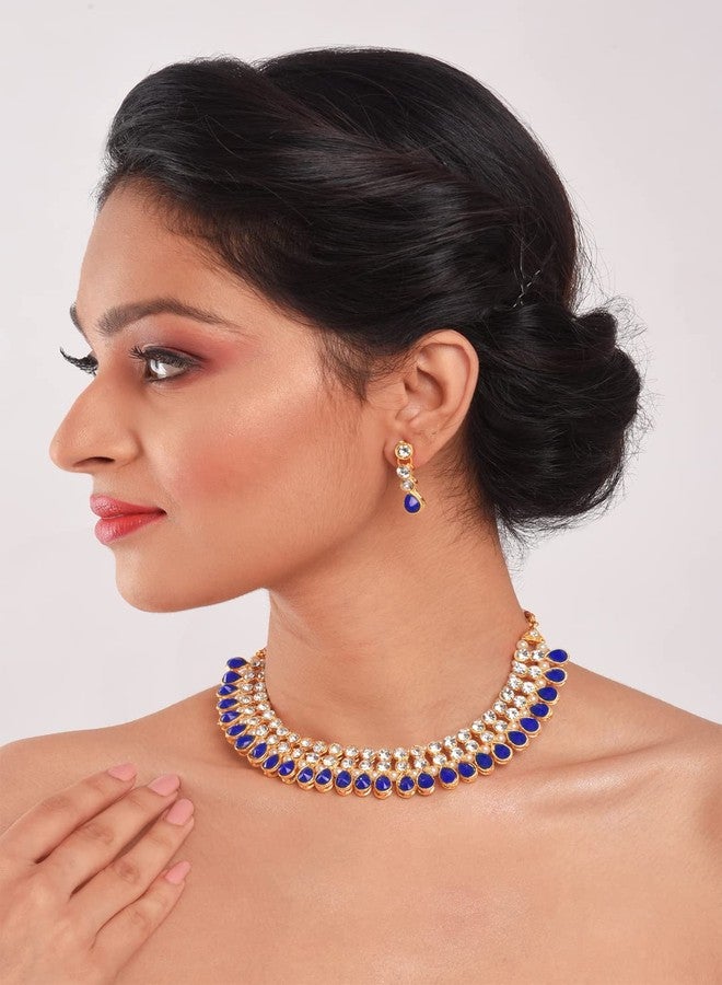 Efulgenz Crystal Choker Indian Jewelry Sets for Women Cubic Zirconia CZ Crystal Choker Necklace Drop Dangle Earrings Set Bollywood Wedding Jewellery - Image 4