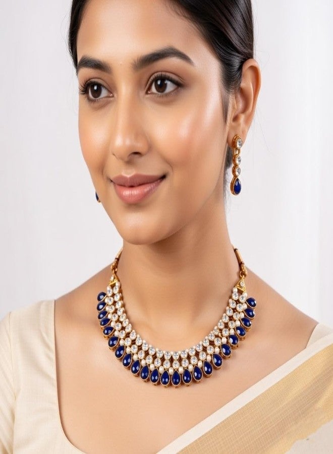 Efulgenz Crystal Choker Indian Jewelry Sets for Women Cubic Zirconia CZ Crystal Choker Necklace Drop Dangle Earrings Set Bollywood Wedding Jewellery - Image 3