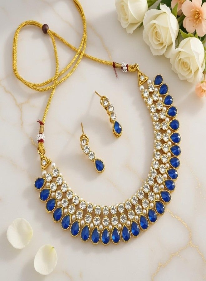 Efulgenz Crystal Choker Indian Jewelry Sets for Women Cubic Zirconia CZ Crystal Choker Necklace Drop Dangle Earrings Set Bollywood Wedding Jewellery - Image 2