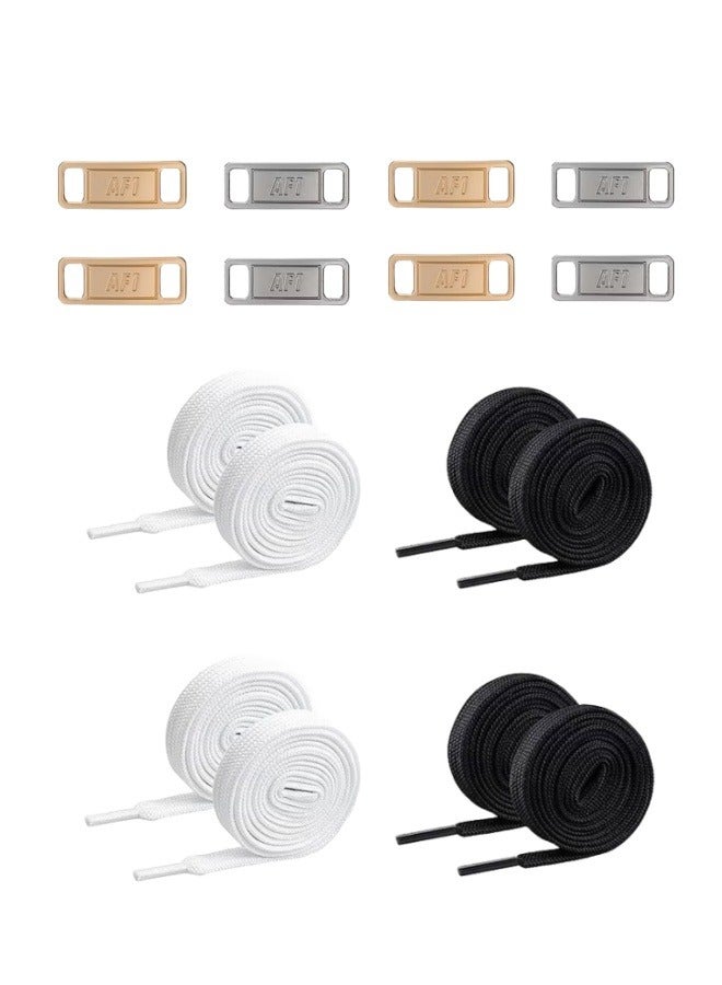 4 أزواج من حُلي أربطة الأحذية مع 4 أزواج من أربطة الأحذية الرياضية المسطحة بطول 120 سم - Image 1