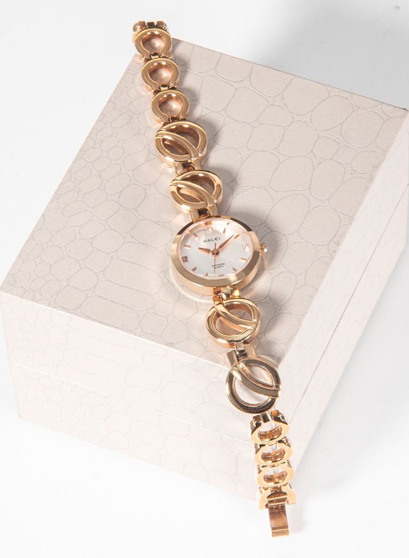 هالي فاخر السيدات سوار كوارتز ووتش التناظرية عرض الجولة ارتفع الذهب الهاتفي ، مع حجر الراين الديكور ، للماء ووتش أنيقة كهدية نسائية - Image 1