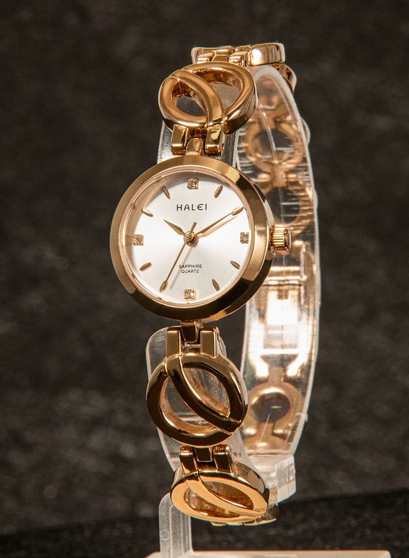 هالي فاخر السيدات سوار كوارتز ووتش التناظرية عرض الجولة ارتفع الذهب الهاتفي ، مع حجر الراين الديكور ، للماء ووتش أنيقة كهدية نسائية - Image 3