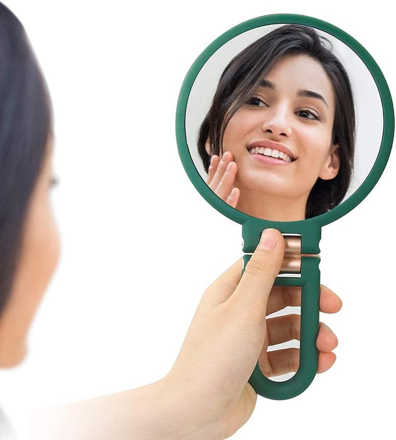 ELECDON Magnifying Hand Held Mirror, Double Side Folding Hand Mirror for Women with Adjustable Handle, Travel Table Desk Shaving Bathroom Cosmetic Mirrors Handheld Portable for Travel 1X 15X (Green) - Image 1