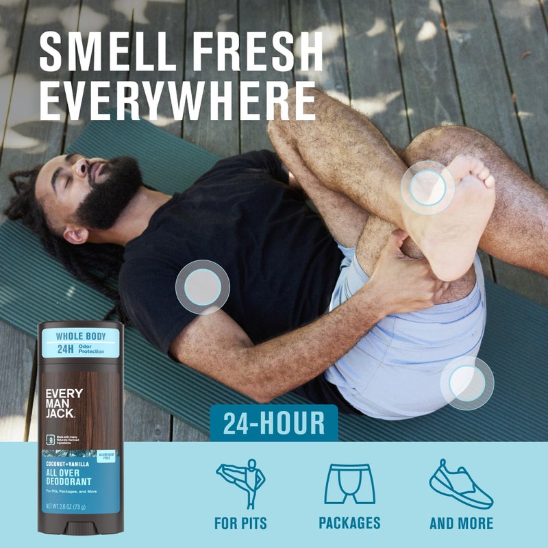 Every Man Jack مزيل العرق لكل رجل جاك - حماية من الروائح الكريهة لمدة 24 ساعة لكامل الجسم - خالي من الألمنيوم - برائحة جوز الهند والفانيليا 2.6 أونصة (1 عبوة) - Image 2