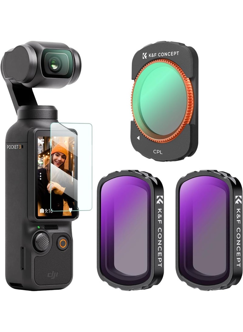 K&F Concept Magnetic ND CPL Filters Set for DJI Osmo Pocket 3 Creator Combo -3 Pack(CPL+ND4+ND8), Multi-Coated Top Optical Glass Light Reduction Polarizer Filter  - Image 1