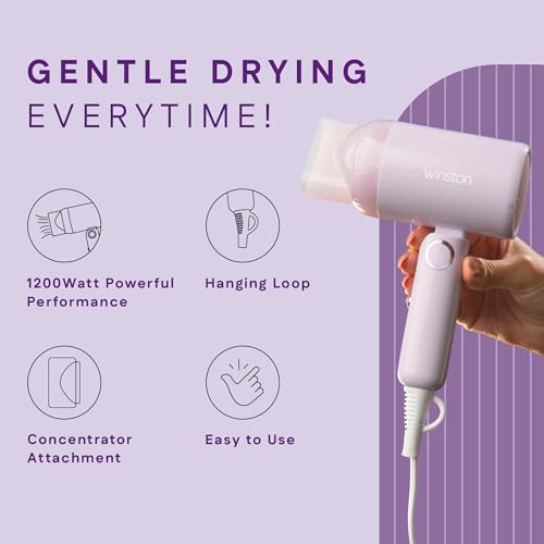 WINSTON Ionic Foldable Hair Dryer - 1200W | Compact, Foldable, and Damage-Free Drying Blow Dryer with Low Noise & Overheat Protection - 1 Year Warranty (Purple) - Image 3