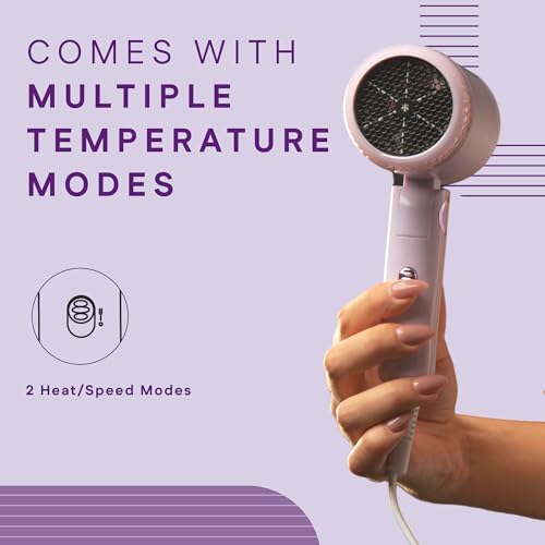WINSTON Ionic Foldable Hair Dryer - 1200W | Compact, Foldable, and Damage-Free Drying Blow Dryer with Low Noise & Overheat Protection - 1 Year Warranty (Purple) - Image 4