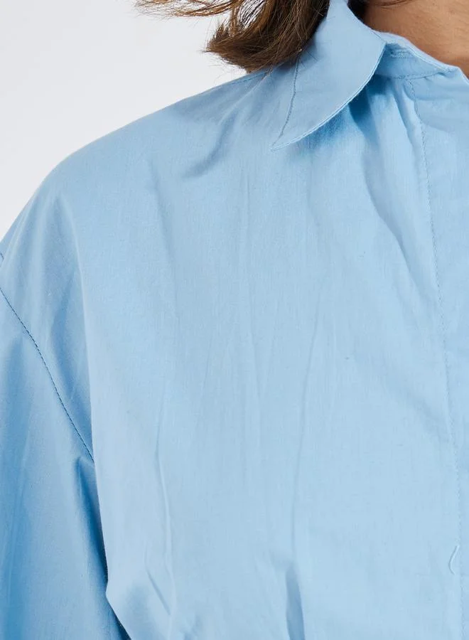 Styli Oversized Cotton Poplin Longline Pleated Buttoned Shirt