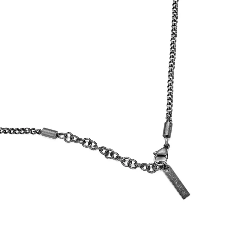 POLICE Cranio Antique Silver Stainless Steel Gents Necklace with Skull Emblem Pendant