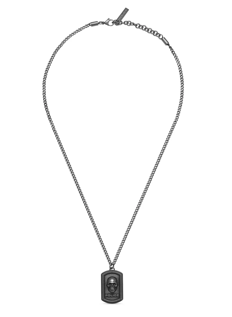 POLICE Cranio Antique Silver Stainless Steel Gents Necklace with Skull Emblem Pendant