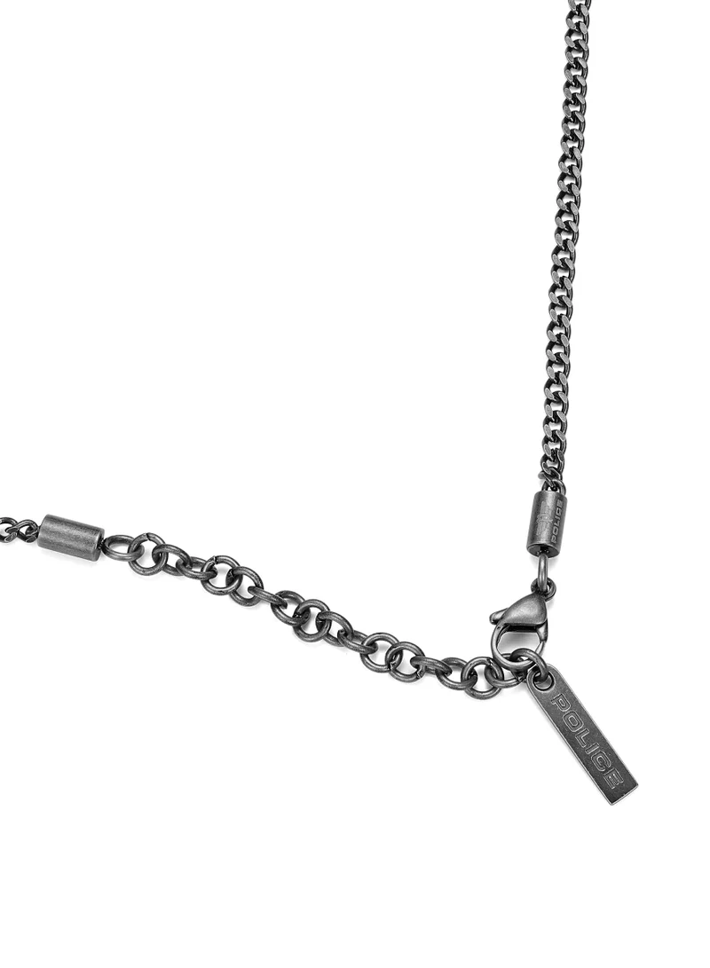 POLICE Cranio Antique Silver Stainless Steel Gents Necklace with Skull Emblem Pendant