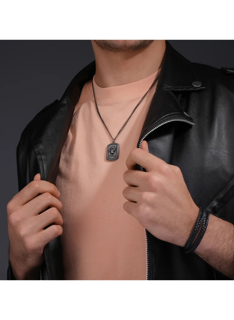POLICE Cranio Antique Silver Stainless Steel Gents Necklace with Skull Emblem Pendant