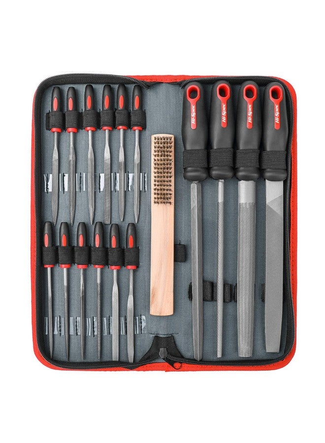 Hi-Spec Hi-Spec 17 Piece Metal Hand & Needle File Tool Kit Set. Large & Small Mini T12 Carbon Steel Flat, Half-Round, Round & Triangle Files. Complete in a Zipper Case with a Brush - Image 1