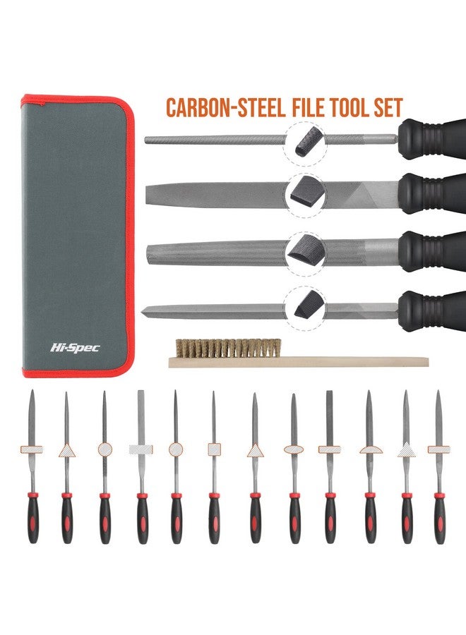 Hi-Spec Hi-Spec 17 Piece Metal Hand & Needle File Tool Kit Set. Large & Small Mini T12 Carbon Steel Flat, Half-Round, Round & Triangle Files. Complete in a Zipper Case with a Brush - Image 2