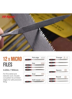Hi-Spec Hi-Spec 17 Piece Metal Hand & Needle File Tool Kit Set. Large & Small Mini T12 Carbon Steel Flat, Half-Round, Round & Triangle Files. Complete in a Zipper Case with a Brush  - Image 4