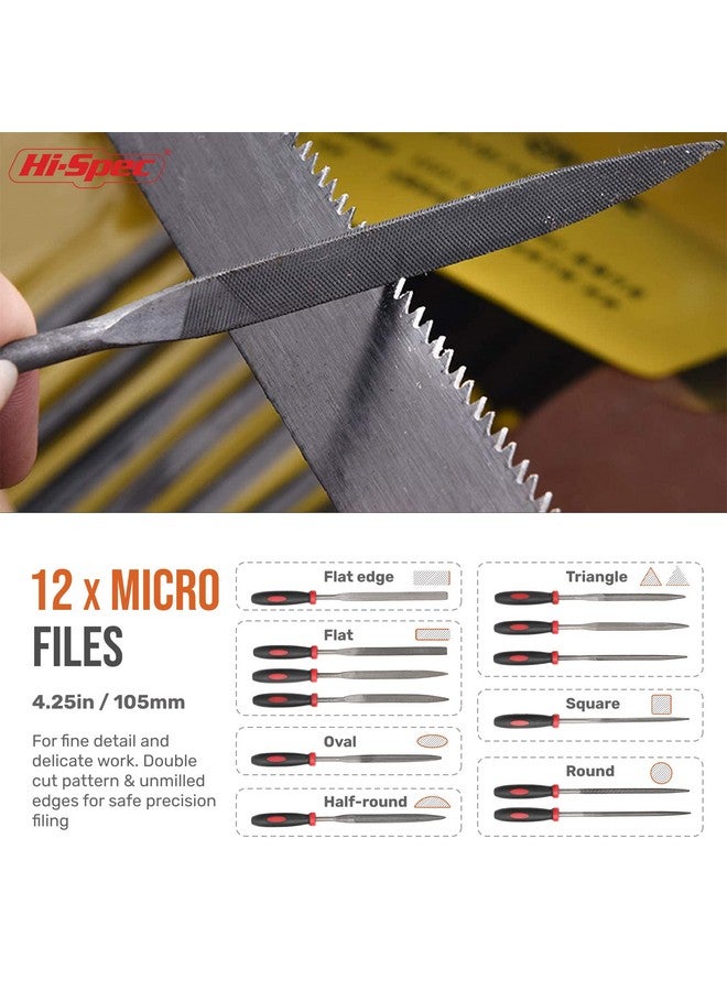 Hi-Spec Hi-Spec 17 Piece Metal Hand & Needle File Tool Kit Set. Large & Small Mini T12 Carbon Steel Flat, Half-Round, Round & Triangle Files. Complete in a Zipper Case with a Brush - Image 4