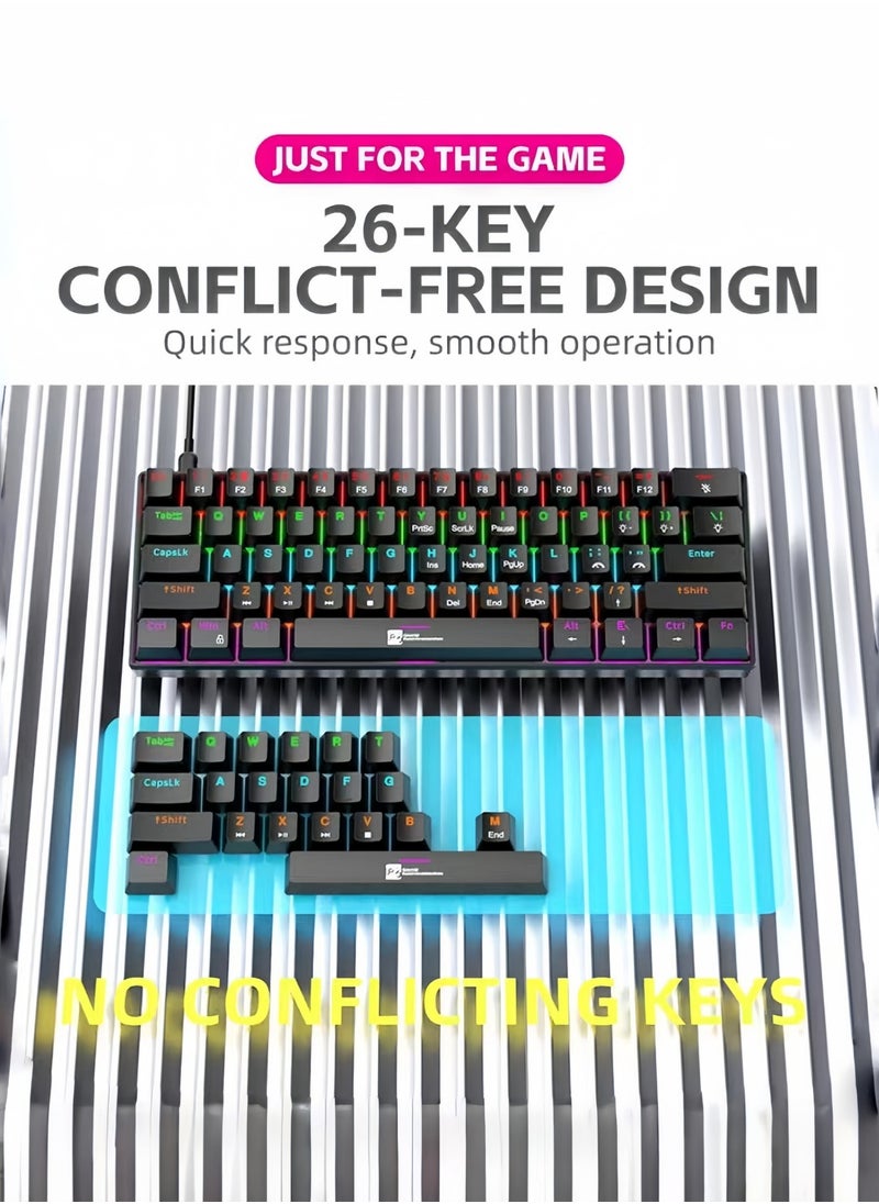 R8 - 61 Keys Tan Switch Mechanical Gaming Keyboard 60% Mini Wired Waterproof Backlit Silent White RGB Color Suitable for PC/Ps4/Xbox Gamers - Image 1