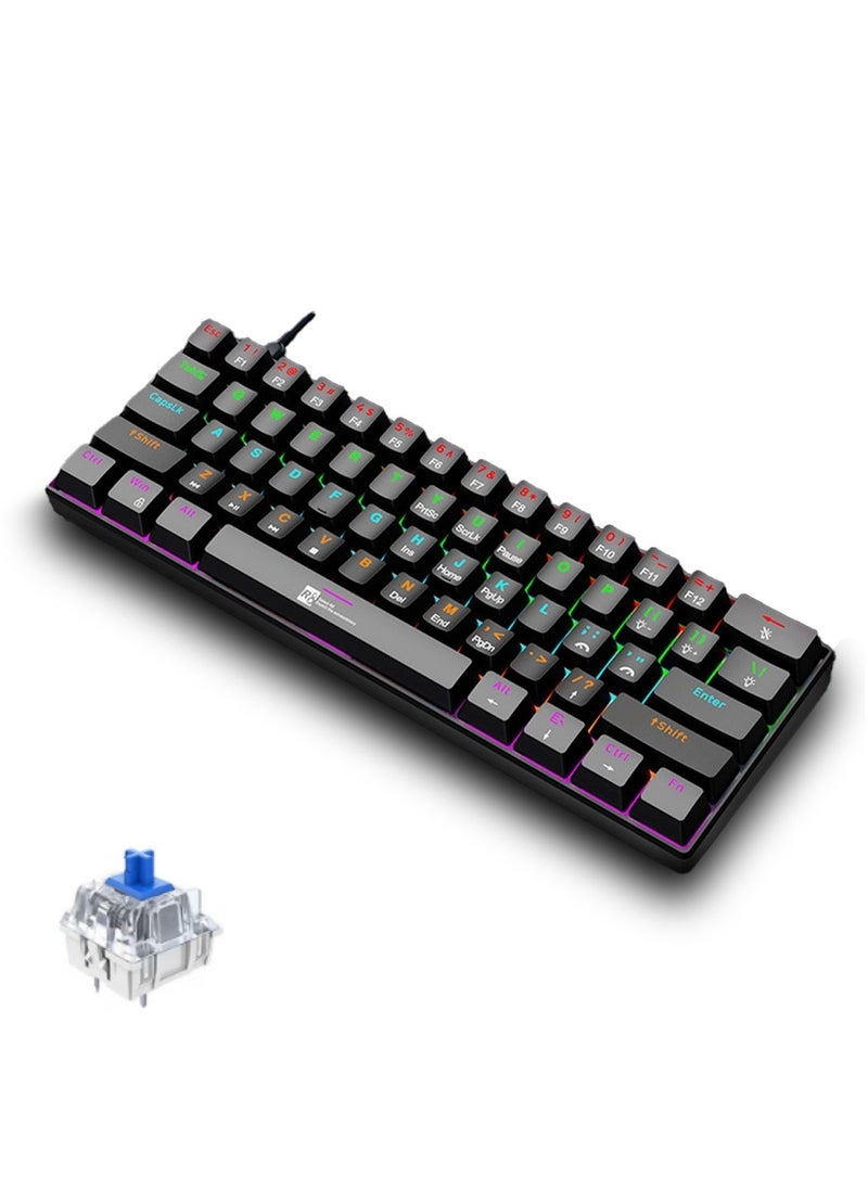 R8 - 61 Keys Tan Switch Mechanical Gaming Keyboard 60% Mini Wired Waterproof Backlit Silent White RGB Color Suitable for PC/Ps4/Xbox Gamers - Image 1