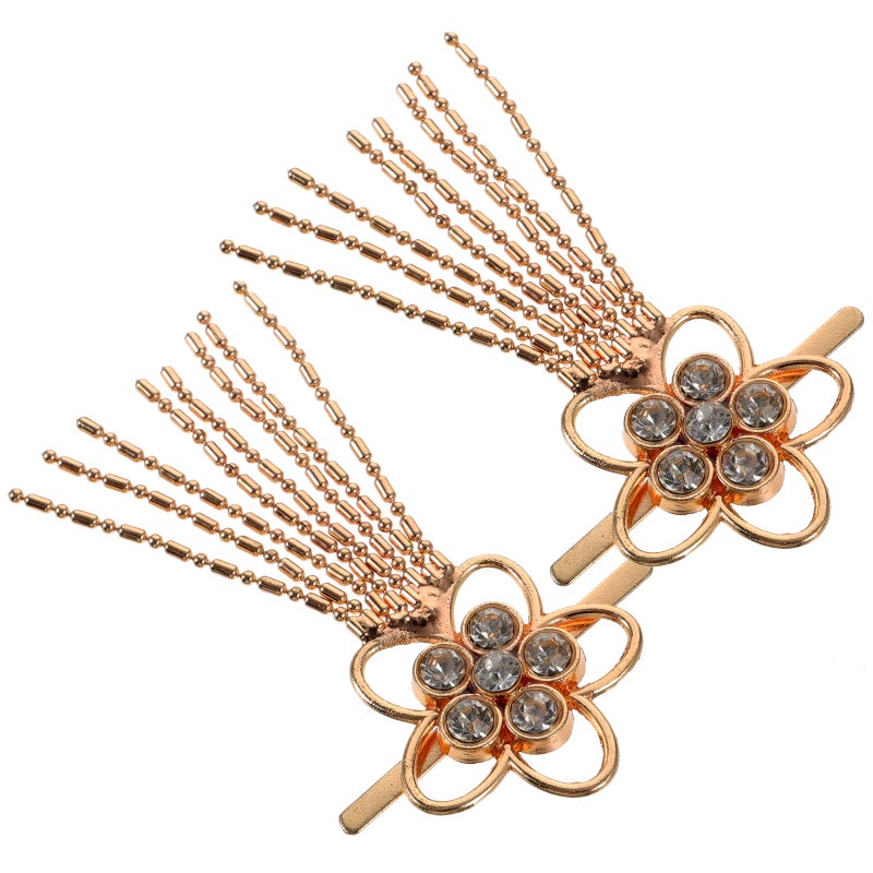 2 Pairs Metal Tassel With Rhinestones Decor Cloth Tassel Ornament Shoe Tassel Decoration - Image 2