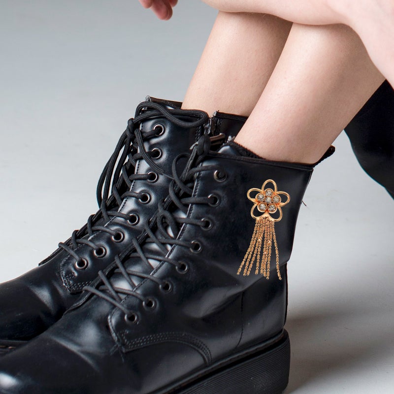 2 Pairs Metal Tassel With Rhinestones Decor Cloth Tassel Ornament Shoe Tassel Decoration - Image 3
