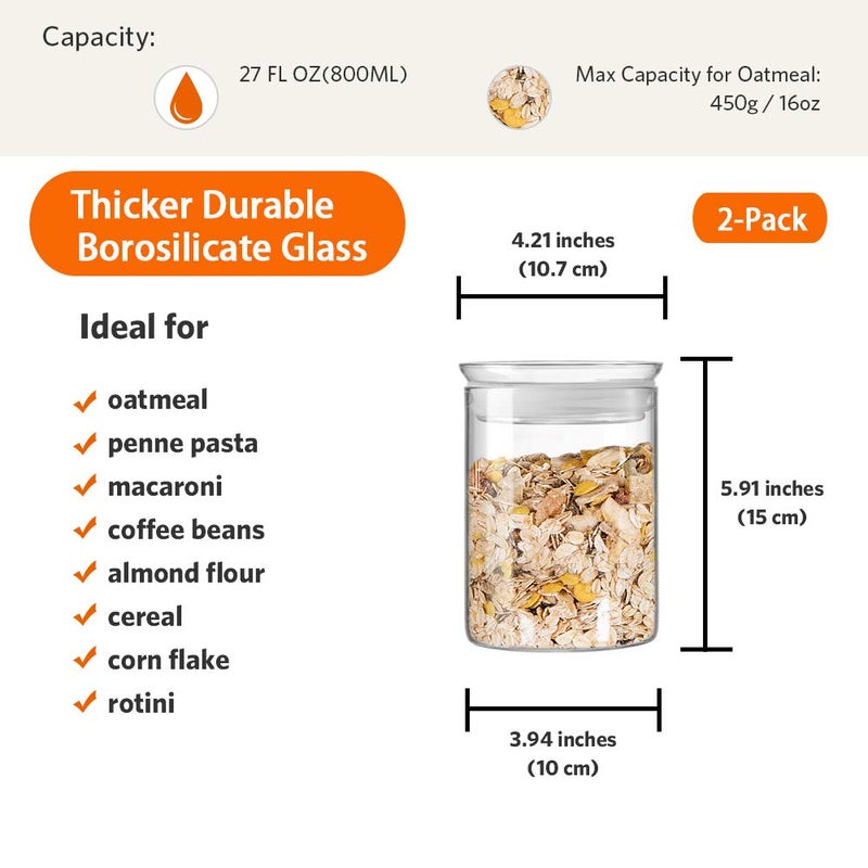 ZENS 27oz Glass Jars with Airtight Lid Set of 2  Clear Glass Storage Jas Airtight Container  Glass Kitchen Canisters Sets with Airtight Lids  Coffee jars for Brown Sugar  Pantry Organization - Image 3