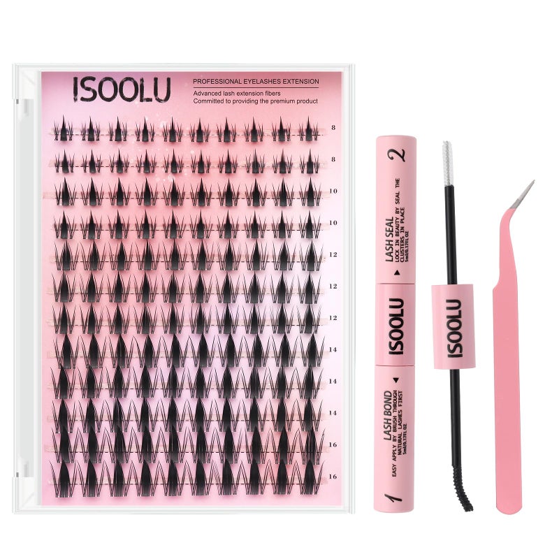 ISOOLU Lash Clusters Manga Individual Lashes C Curl Wispy Eyelash Clusters WideSpan Eyelash Extension Kit with Lash Bond and Seal Wet-Look Spiky Cluster Lashes (Aestheticâ€Œ Kit) - Image 1