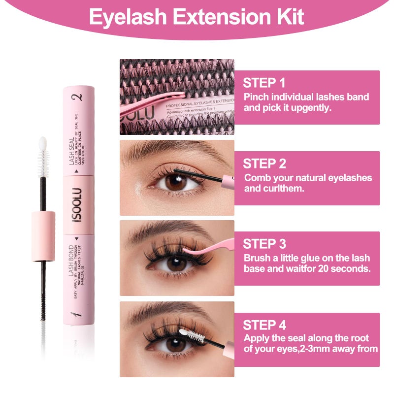 ISOOLU Lash Clusters Manga Individual Lashes C Curl Wispy Eyelash Clusters WideSpan Eyelash Extension Kit with Lash Bond and Seal Wet-Look Spiky Cluster Lashes (Aestheticâ€Œ Kit) - Image 5