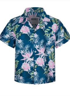 Little & Big Boys Hawaiian Shirts Short Sleeve Flower Summer Beach Tropical Casual Aloha Luau Shirts Top for Kids Green 13-14 Years Old