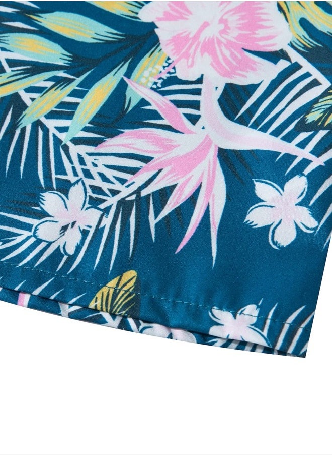 MOHEZ - Little & Big Boys Hawaiian Shirts Short Sleeve Flower Summer Beach Tropical Casual Aloha Luau Shirts Top for Kids Green 13-14 Years Old - Image 1