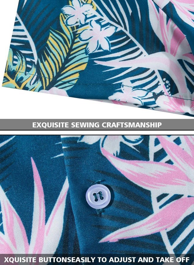 MOHEZ Little & Big Boys Hawaiian Shirts Short Sleeve Flower Summer Beach Tropical Casual Aloha Luau Shirts Top for Kids Green 13-14 Years Old - Image 4