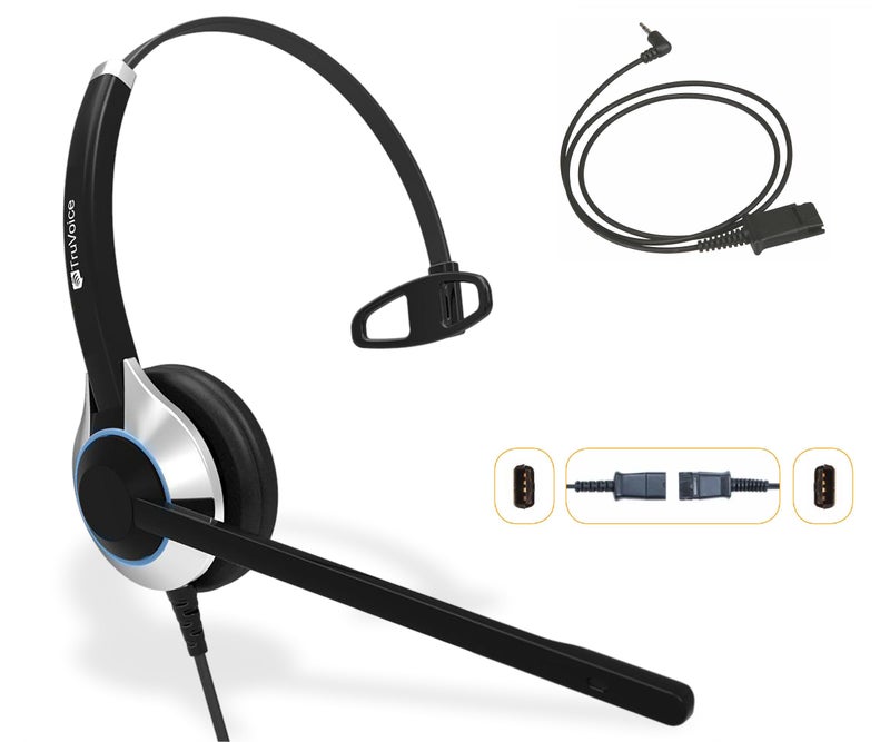 TruVoice HD-500 Premium Single Ear Headset with Noise Canceling Microphone and 2.5mm Cable for Cisco SPA303, SPA502g, SPA504g, SPA508g, SPA509g, SPA514g, SPA525g and Phones with a 2.5mm Jack Port - Image 1
