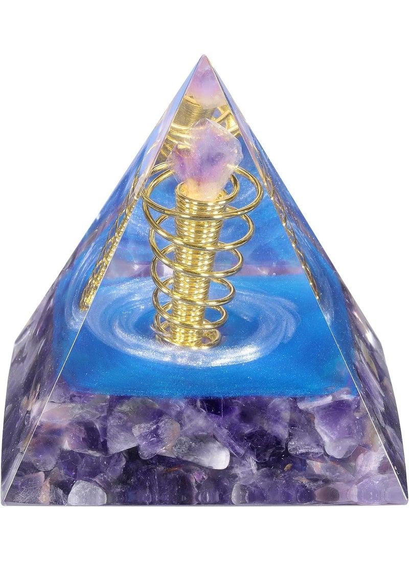 SUNYIK SUNYIK Amethyst Inspirational Crystal Point Orgone Pyramid, Handmade Wire Wrapped Amethyst Cluster Orgonite Energy Generator Decor for Reiki Healing Meditation Yoga 