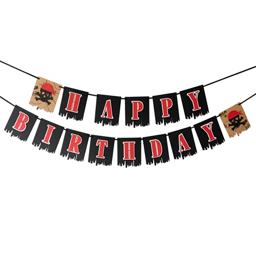 Pinfliers Pirate Theme Birthday Decoration for Boys & Girls | Happy Banner for Kids | Party Background Wall Items - 15 Pieces/Black/Multicolor / 64.5 Inches Length - Image 1