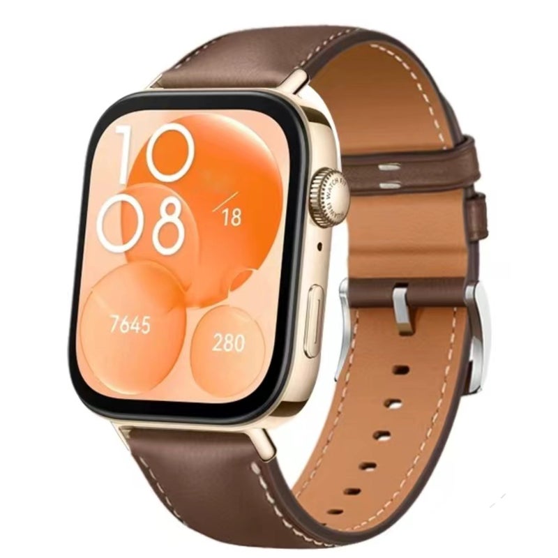 NESLIN Premium Leather Replacement Strap Compatible with Huawei Watch Fit 4/4 Pro 2025/Fit 3 – Classic Smartwatch Band (Brown) - Image 2