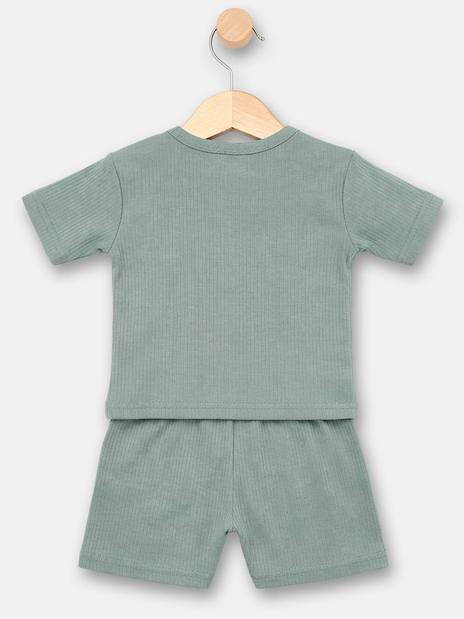 Babies Basic Premium Ribbed Cotton Short Sleeves T-Shirt and Plain Shorts Set - Image 5