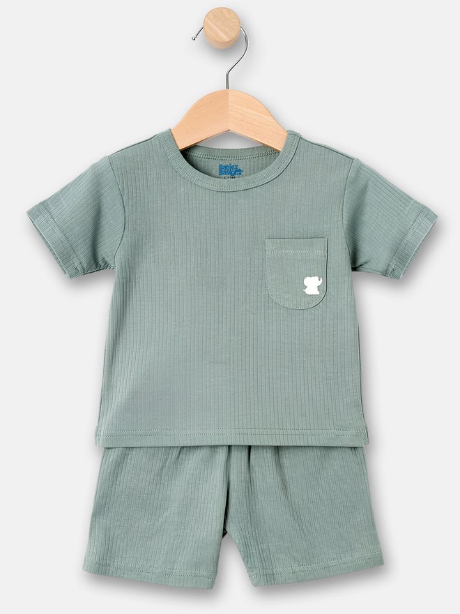 Babies Basic Premium Ribbed Cotton Short Sleeves T-Shirt and Plain Shorts Set - Image 4