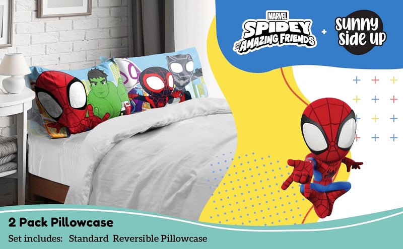 Sunny Side Up Marvel Spidey & His Amazing Friends 2 Pack Reversible Pillowcases - Double Sided Pillow Covers Features Spiderman, Ghost Spider & Miles Morales, Kids Super Soft Superhero Bedding - Image 2