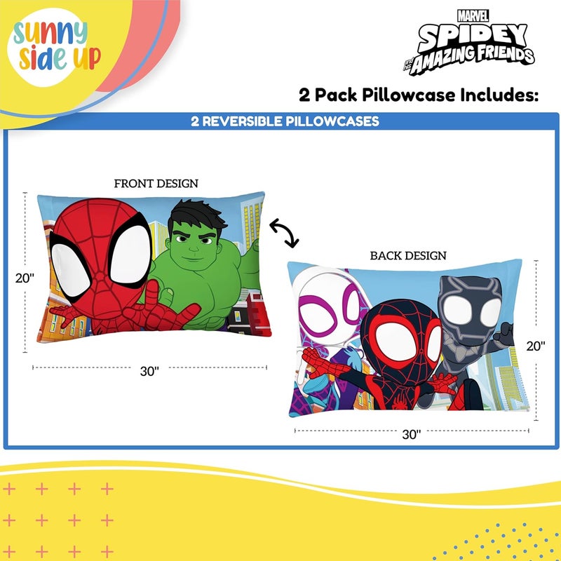 Sunny Side Up Marvel Spidey & His Amazing Friends 2 Pack Reversible Pillowcases - Double Sided Pillow Covers Features Spiderman, Ghost Spider & Miles Morales, Kids Super Soft Superhero Bedding - Image 3
