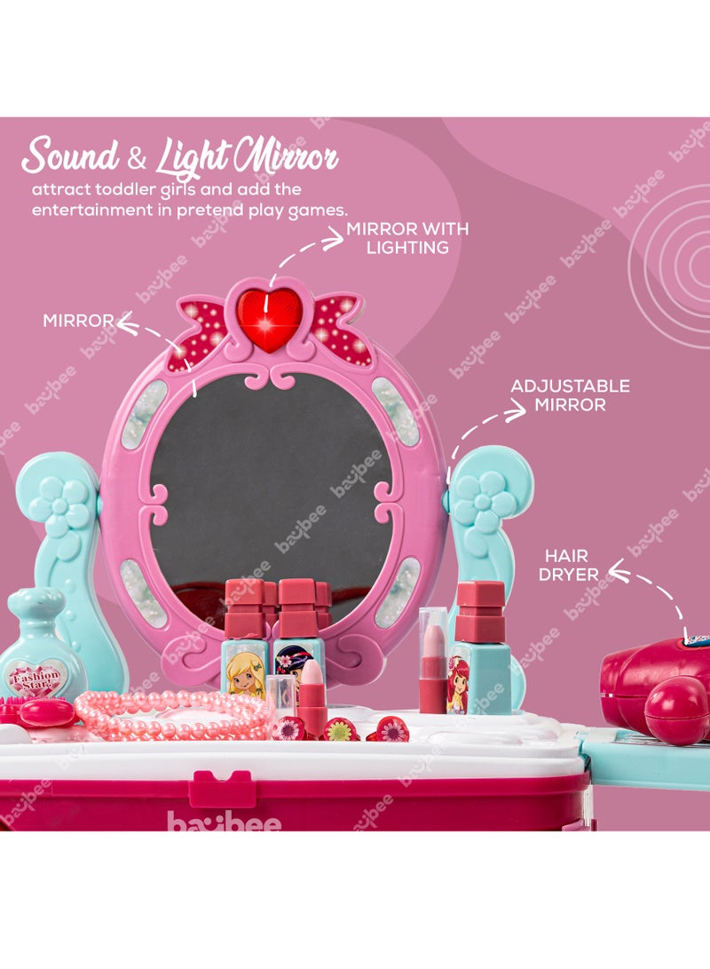 BAYBEE 2 In 1 Kids Beauty Set For Kids Girls, Convertible Dressing Table Playset and Portable Trolley Makeup Set Toys for Girls, Pretend Play Toys For Kids Girls, Role Play Toys Beauty Playset for kids For Girls 3+ Years Pink - Image 4