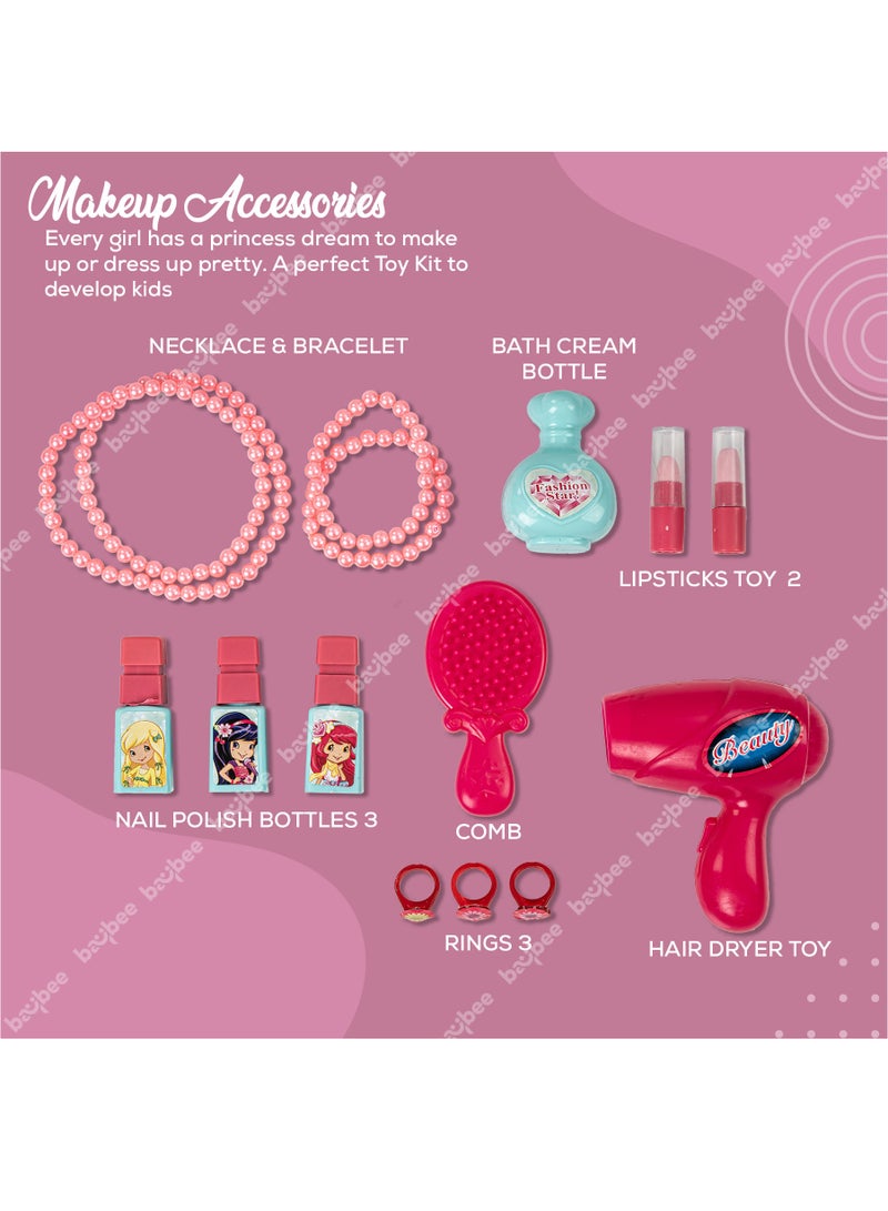 BAYBEE 2 In 1 Kids Beauty Set For Kids Girls, Convertible Dressing Table Playset and Portable Trolley Makeup Set Toys for Girls, Pretend Play Toys For Kids Girls, Role Play Toys Beauty Playset for kids For Girls 3+ Years Pink - Image 5