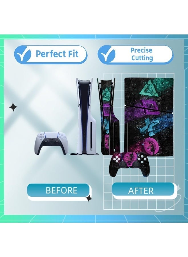 PS5 Slim Disc Edition Skin Sticker - فينيل واقي مع ملفوفات وحدة التحكم ، مقاومة للخدش ، جلود وحدة التحكم المتينة ، سهلة التطبيق ، إكسسوارات إصدار PM-2 (E) - Image 2