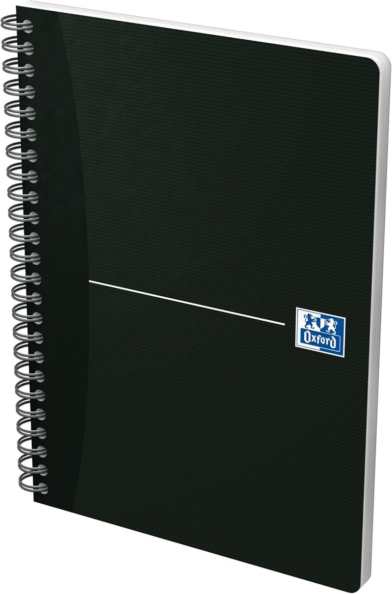 Oxford Office Essentials A5 Black Notebook – Soft Card, Twin-Wire, Ruled, 180 Pages, SCRIBZEE Compatible - Image 1