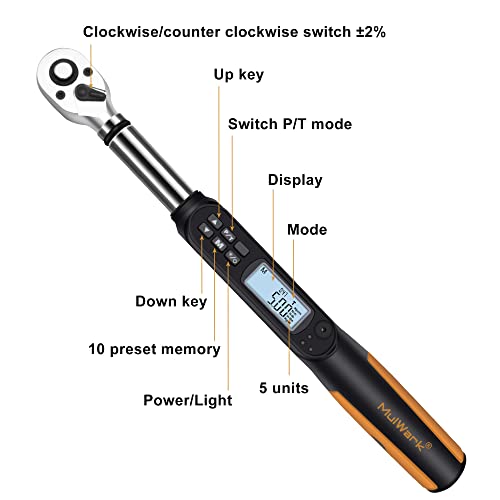 MULWARK 3/8" Digital Torque Wrench Electronic Set, with Buzzer & LED, 2.2-44.3 ft-lbs(3-60 Nm), High Precision Adjustable Electronic Torque Wrenches Car Repairing Tool Calibrated with Storage Case - Image 4