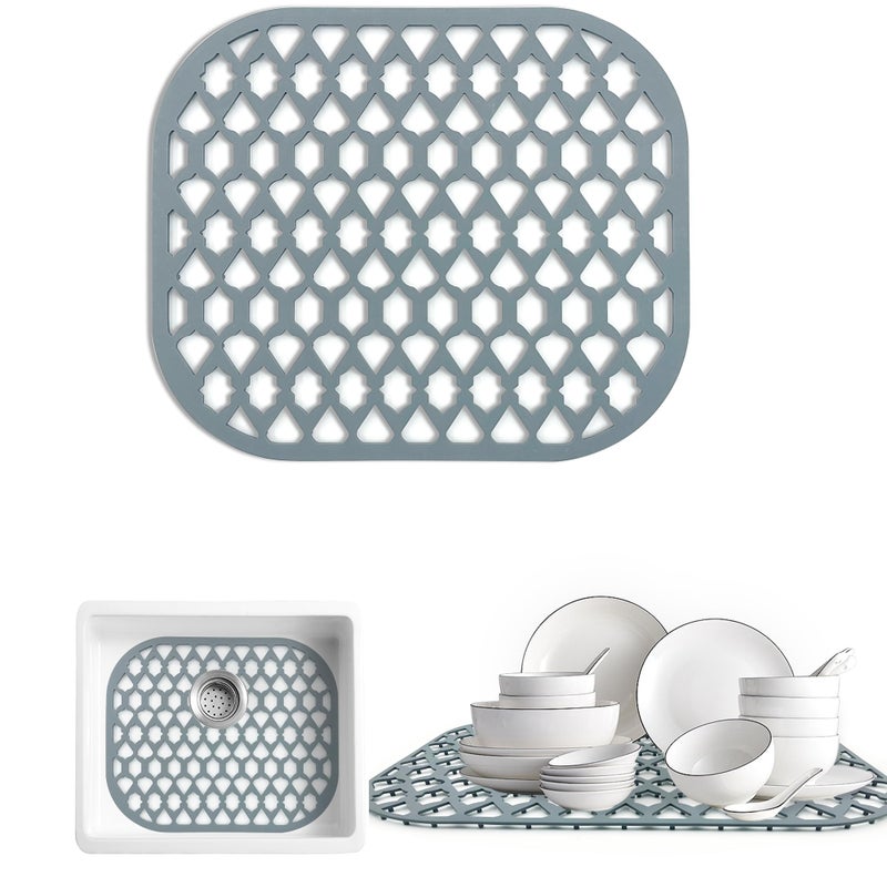 SAMSIER واقيات حوض Samsier لحوض المطبخ 13X11 و16X12 و19X14 و21X16 و22X13 و24X13 و26X14 و28X14 و30X16 شبكة سجادات حوض كبيرة من السيليكون لأسفل حوض المزرعة (13 × 11) - Image 1